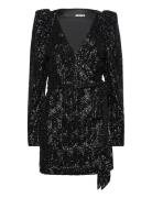 Sequins Mini Wrap Dress ROTATE Birger Christensen Black