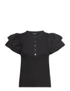 Stretch Cotton Flutter-Sleeve Henley Top Lauren Ralph Lauren Black