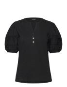 Lace-Trim Jersey Puff-Sleeve Henley Tee Lauren Ralph Lauren Black