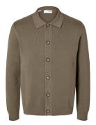 Slhmattis Ls Knit Polo Cardigan Selected Homme Brown