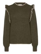 Slfalva Frills Ls Knit O-Neck Selected Femme Green