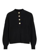 Vialva Highneck L/S Button Knit Top/R Vila Black