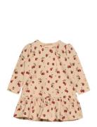 Dress L/S Gather Printed Petit Piao Beige