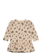 Dress L/S Gather Printed Petit Piao Beige