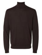 Slhtray Ls Knit Merino Roll Neck Noos Selected Homme Brown