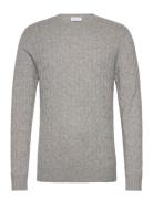 Man O-Neck Cable Sweater Davida Cashmere Grey