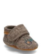 Wool Slippers W. Embroidery En Fant Brown