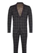 Checked Stretch Suit Lindbergh Brown