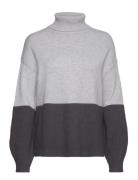 Viril Blocking Roll-Nk L/S Knit Top-Noos Vila Grey