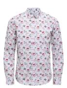 Onsalf Xmas Aop Slim Poplin Ls Shirt ONLY & SONS White