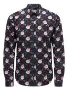 Onsalf Xmas Aop Slim Poplin Ls Shirt ONLY & SONS Navy