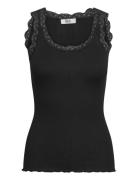 Rmwbalta Modal Sl Lace U-Neck Top RM By Rosemunde Black