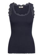 Rmwbalta Modal Sl Lace U-Neck Top RM By Rosemunde Navy