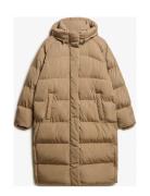 Longline Hooded Puffer Jacket Superdry Beige