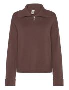 Yasfonny Ls Zip Knit Pullover S. - D2D YAS Brown