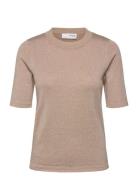 Slflura Lurex 2/4 Knit O-Neck Selected Femme Beige