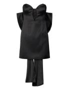 Eleni Bow Back Satin Dress Bardot Black