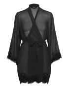 Kimono Satin Sheer Lace Edge Hunkemöller Black