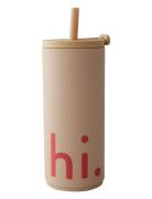 Travel Cup With Straw 500Ml With Soft Coating Design Letters Beige