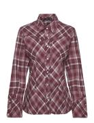 Check Cotton Shirt Mango Burgundy