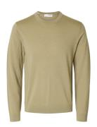 Slhtray Ls Knit Merino Crew Neck Noos Selected Homme Green