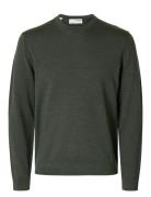 Slhtray Ls Knit Merino Crew Neck Noos Selected Homme Green