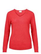 Viril V-Neck L/S Knit Top - Noos Vila Red