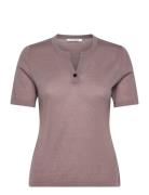 Merino Wool Short Sleeve Knit Top, Kendra Ivo Nikkolo Grey