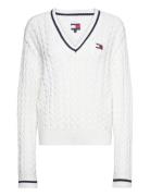 Tjw Badge Cable V-Neck Sweater Tommy Jeans White