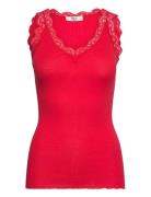 Rmwbalta Modal Sl Lace V-Neck Top RM By Rosemunde Red