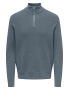 Onsphil Reg 12 Struc Half Zip Knit Noos ONLY & SONS Blue