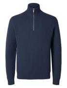 Slhdane Ls Knit Structure Half Zip Noos Selected Homme Blue