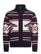 Chunky Knit Patterened Zipthru Superdry Navy