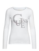 Ls Rn Guess Studded Logo Tee GUESS Jeans White