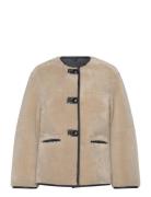 Applique Fur Effect Coat Mango Beige