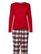 Lrl L/S Knit Henley Long Pant Pj Set Lauren Ralph Lauren Homewear Red