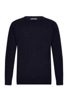 Lambswool Raglan Cable O-Neck Knit Lindbergh Navy