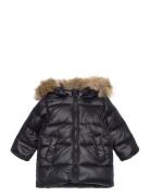 Quilted Coat With Fur-Effect Hood Mango Black