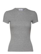 Close Fitted Rib T-Shirt Weekday Grey