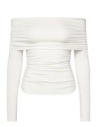 Folded Off Shoulder Long Sleeve Top Weekday White