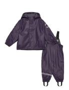 Pu Rain Set W. Fleece/Susp. 104 Rec Mikk-line Purple