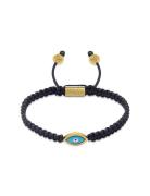 Men's Black String Bracelet With Gold Evil Eye Nialaya Black