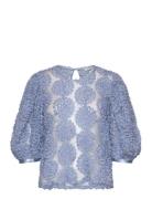 Nadja 3D Flower Puff Sleeve Blouse Bubbleroom Blue