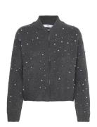 Knitted Jacket With Pearl Details Mango Grey