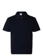 Slhsander Seersucker Zip Ss Polo Selected Homme Navy