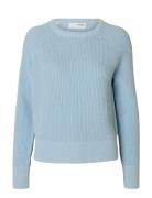 Slfbirla Ls Knit Short O-Neck Selected Femme Blue