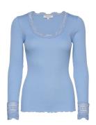 Rwbenita Silk Ls O-Neck Lace T-Shir Rosemunde Blue
