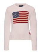 Flag Cotton Crewneck Sweater Ralph Lauren Kids Pink