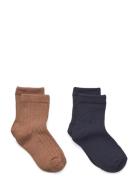 2 Pk Wool Rib Socks Vilde Wheat Navy