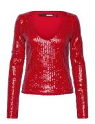 Sequins Ls V-Neck Top ROTATE Birger Christensen Red